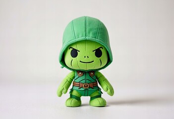 Depicting Minimalist chibi swamp warrior character design, full body.