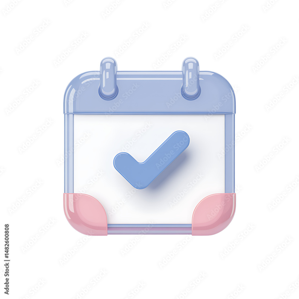 Poster cute pastel calendar icon task complete schedule 3d render soft on transparent background