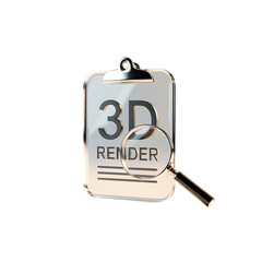 Detailed 3D Render Clipboard with Magnifier Elegant Gold Black on transparent background