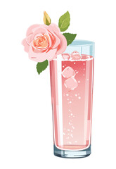 Pink rose drink in tall glass - vector illustration
