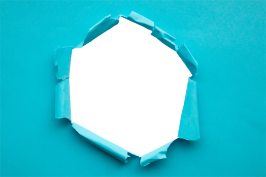 Torn ripped blue paper hole isolated on white background - Powered by Adobe