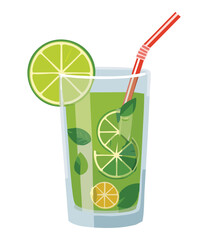 glass of lime lemonade - vector illustration
