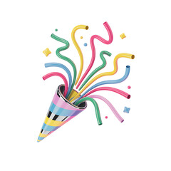 Fototapeta premium Festive party popper explosion colorful streamers burst vibrant on transparent background