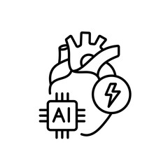 AI analysis of heart conditions line icon vector, with editable stroke, perfect for cardiology apps, ECG AI systems, and smart heart monitoring