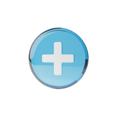 Glossy Blue Plus Sign Icon 3D Render Transparent Background