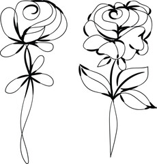 Elegant Line Art Rose Drawings Two Floral Designs Black White