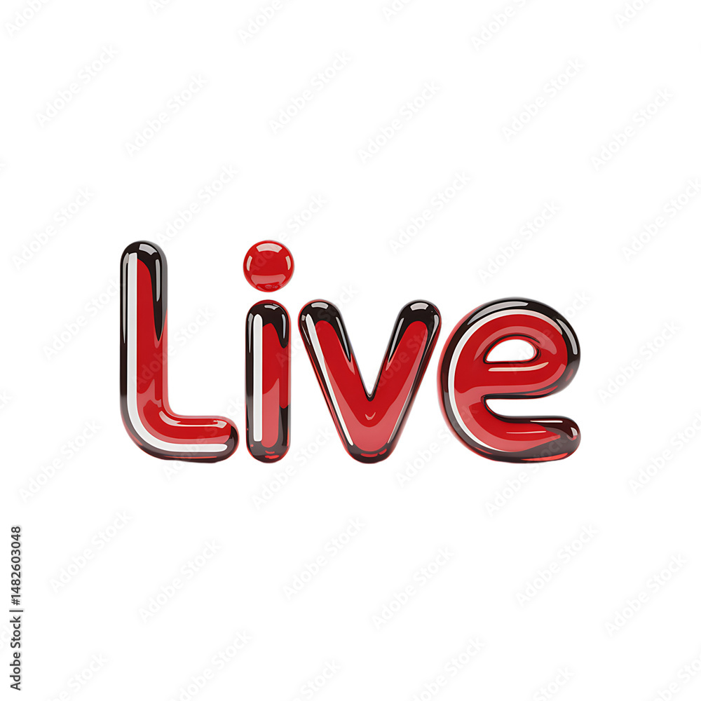 Poster glossy red live text 3d render on black on transparent background