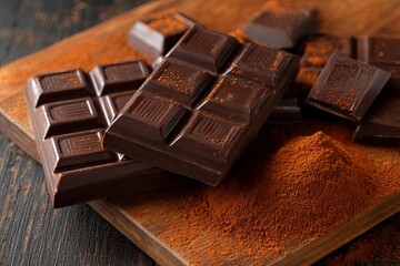 Dark Chocolate Bars and Cocoa Powder: A Rich, Sensual Still Life