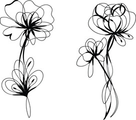 Elegant Black Line Art Floral Designs Two Abstract Flowers