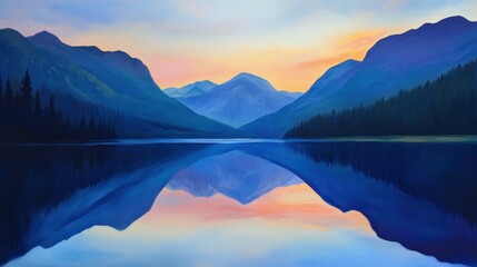 Tranquil Mountain Landscape with Mirror Lake at Dusk