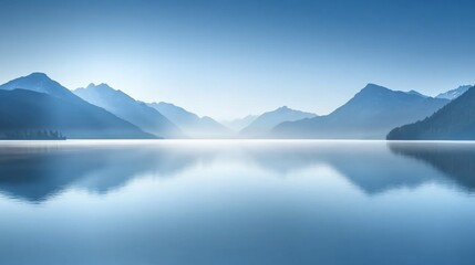 Misty mountain lake sunrise