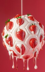 Decorative christmas ornament with red and white design hanging against a red background for holiday celebrations