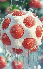 Close up image of soccer ball with red dots on vibrant background perfect for sports theme and editorial use
