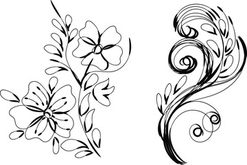 Elegant Black and White Floral and Swirl Design Elements for Invitations