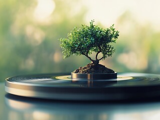 Serene bonsai tree flourishing in tranquil zen garden with soft natural lighting and smooth stone base