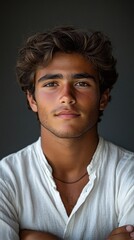 Fototapeta premium Portrait of a Handsome Young Man with Curly Hair