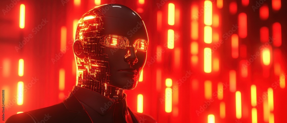 Poster the backdrop of a 3d humanoid ai robot in the metaverse cyberspace digital world, symbolizing the re