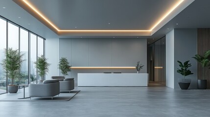 Modern Office Lobby with Minimalist Design and Natural Light