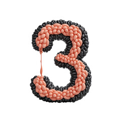 Creative number three candle made from black and pink balloons with melting wax effect for celebration