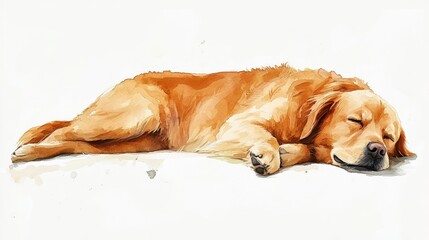 Watercolor painting of a Golden Retriever dog sleeping peacefully on a white background.