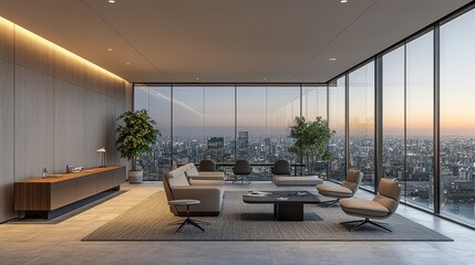 Modern Urban Living Space with Panoramic City View at Sunset