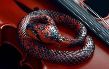 Detailed close up of a snake coiled on a surface showcasing textures and colors in a captivating composition