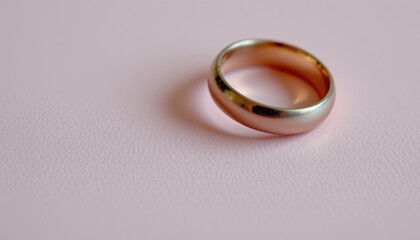 Symbolic wedding ring on soft pink surface jewelry photography minimalist style close-up view