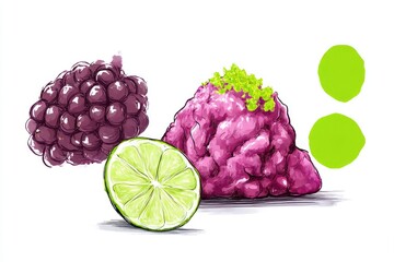 Fruit Tart Fantasy Berries with Lime  Delicious Treats in Artistic Illustration.