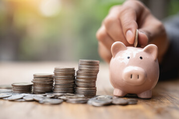 Illustration of a person putting coins into a piggy bank representing donation tax benefits and charitable contributions