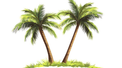Obraz premium Isolated green coconut palm tree, a tropical summer plant, stands against a white background, evoking beach paradise.