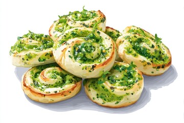 Pesto Swirls Savory Appetizers on White with Italian Delight.
