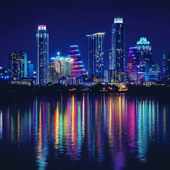 Fototapeta premium Golden city skyline view at sunset with reflecting boats high resolution picture