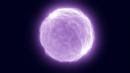 Glowing purple energy sphere with smooth light filaments on a dark background, symbolizing futuristic power and cosmic force