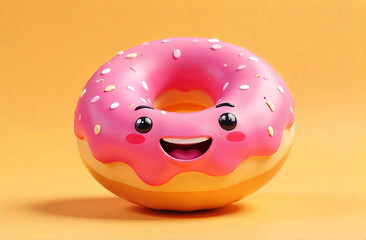 Cartoon smiling jumping donut.