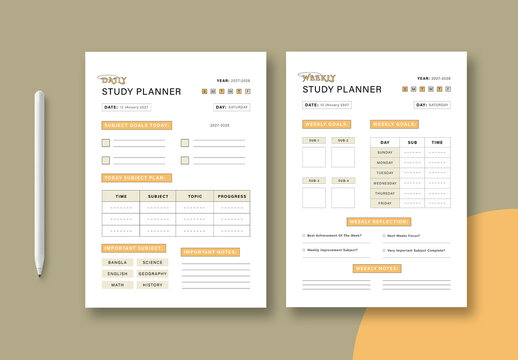 Study Planner Template Layout