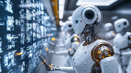 Fototapeta premium A futuristic financial hub with automated robots processing financial transactions