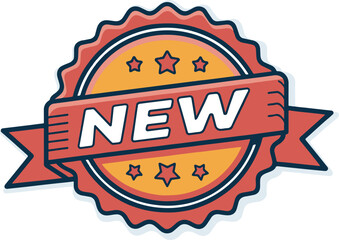New Product Badge with Ribbon and Stars
