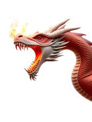 Obraz premium side view dragon head spitting fire isolated on white background PNG. AI GENERATED