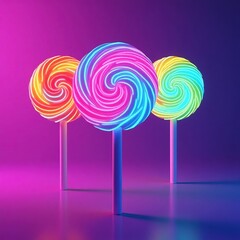 Colorful Ice Creams, Donuts, and Candy Collection on Pastel and Neon Backgrounds

