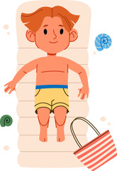 Boy Relaxing on Beach Mat