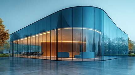 Modern Glass Building with Unique Architecture and Natural Surroundings
