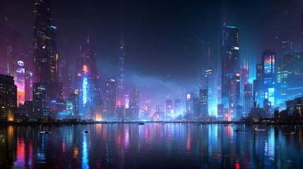 Night city of the future, high technologies