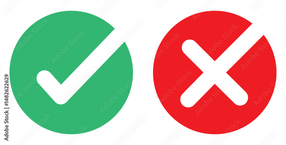 Fototapete check mark and cross mark icon. check box icon with right and wrong buttons and yes or no checkmark 