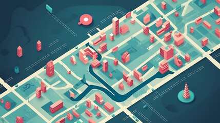 City Map Isometric View.