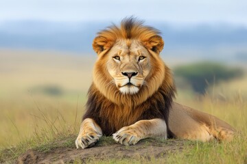 Fototapeta premium Majestic lion relaxing in the serengeti nature photography outdoors