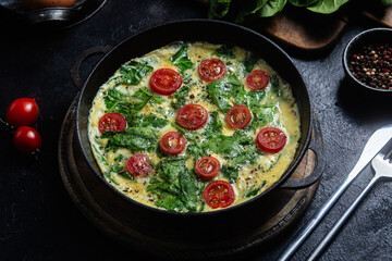 Delicious Homemade Spinach and Tomato Omelette in a Pan