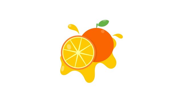 whole and sliced ​​oranges on white background. orange juice. orange flavored drinks and food. flat style. fruit theme. simple animation, motion graphics.