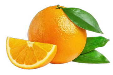 ripe orange with leaves isolated on white background