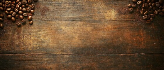 Fresh coffee beans on a wooden table The aroma of fresh coffee beans. with copy space image. Place for adding text or design