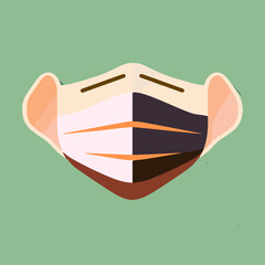 Flat vector face with medical mask and ears - green background